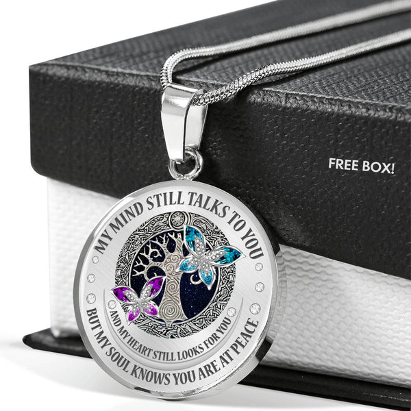 My Mind Still Talks To You Purple And Turquoise Butterflies Celtic Tree Of Life SP1909033 Luxury Necklace with Back Engraving