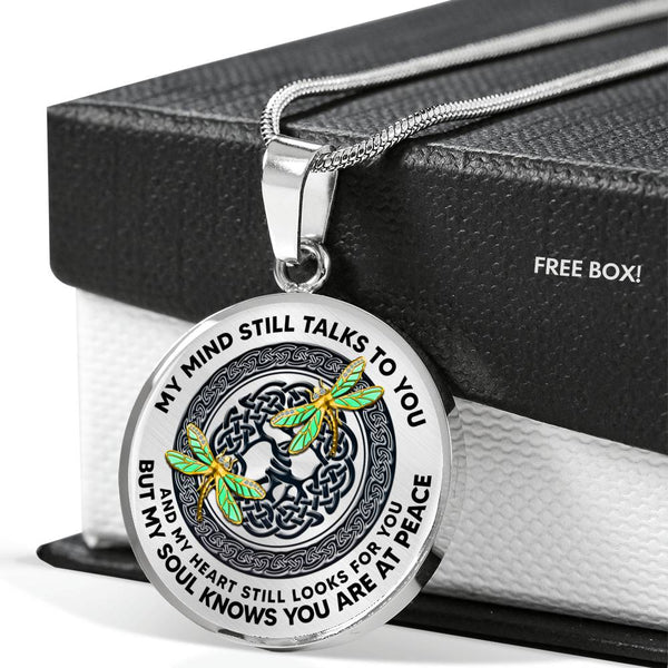 AG0408087 My Mind Still Talks To You Golden Dragonflies Black Celtic Knot Tree Of Life Luxury Necklace with Back Engraving