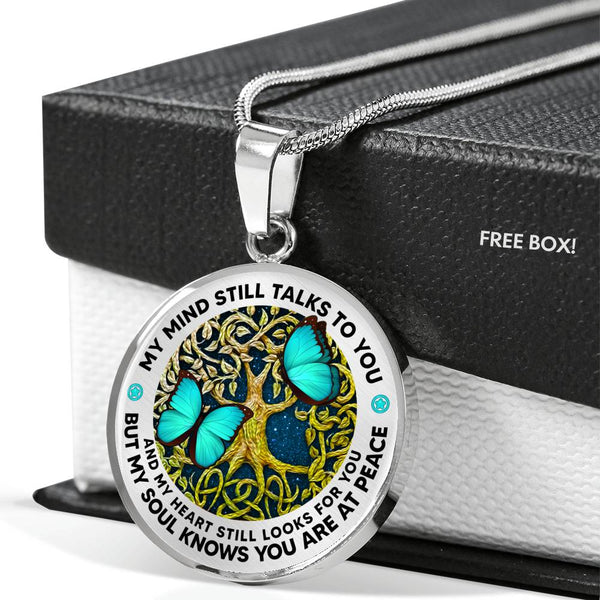 AG1508005 My Mind Still Talks To You Turquoise Butterflies Tree Of Life  Luxury Necklace with Back Engraving