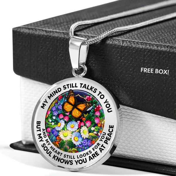 AG2808006 My Mind Still Talks To You Orange Monarch Butterflies Flower Luxury Necklace with Back Engraving