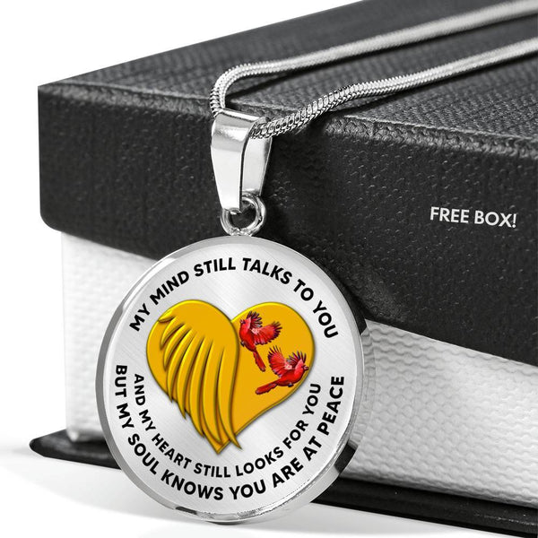 JL1407008 My Mind Still Talks To You Red Cardinal Heart Wing Gold Luxury Necklace with Back Engraving
