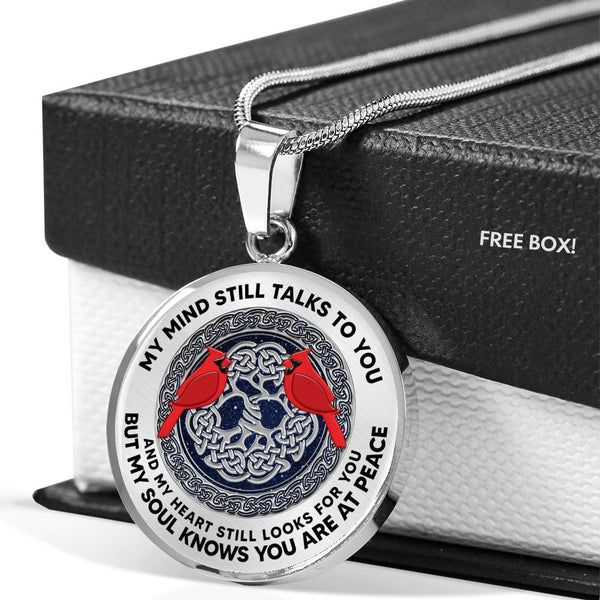 AG0408069 My Mind Still Talks To You Red Cardinals Silver Celtic Knot Tree Of Life And Galaxy Luxury Necklace with Back Engraving