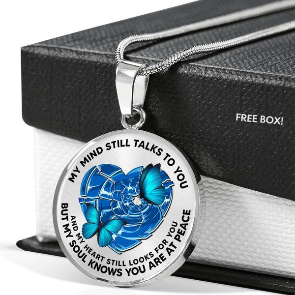 SP0509014 My Mind Still Talks To You Blue Butterflies Broken Heart Luxury Necklace with Back Engraving