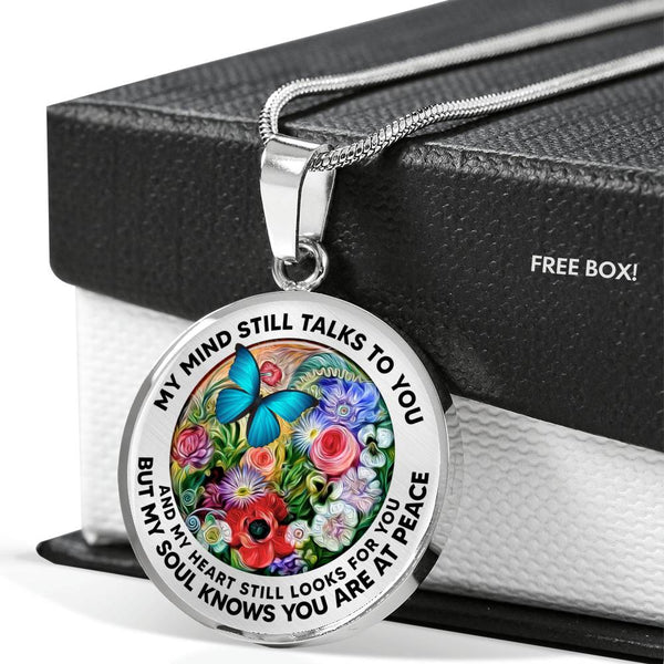 AG2608025 My Mind Still Talks To You Blue Butterflies Flower Luxury Necklace with Back Engraving