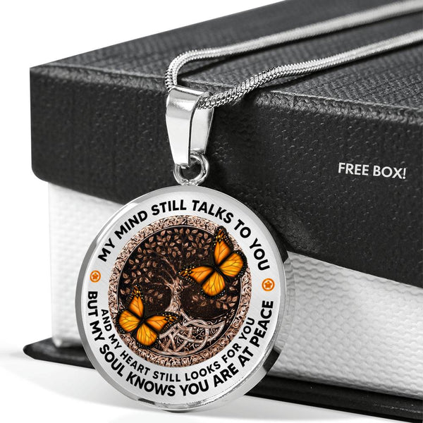 AG1508015 My Mind Still Talks To You Orange Monarch Butterflies Tree Of Life  Luxury Necklace with Back Engraving
