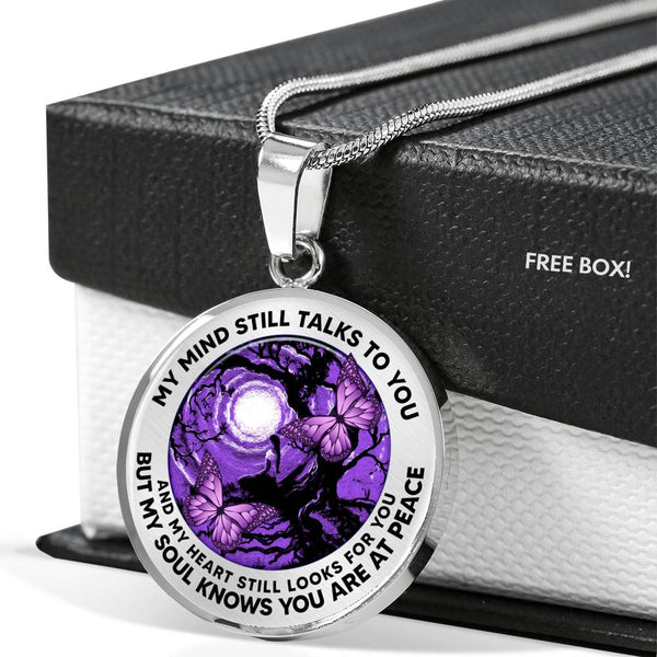 AG2208015 My Mind Still Talks To You Purple Butterflies Tree Of Life Meditation Luxury Necklace with Back Engraving