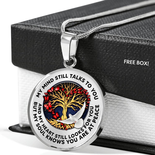 TM0107 My Mind Still Talks To You Dove with Orange Butterflies Tree Of Life Luxury Necklace with Back Engraving
