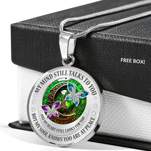 My Mind Still Talks To You Turquoise And Purple Butterflies Celtic Tree Of Life And Moon SP1909040 Luxury Necklace with Back Engraving