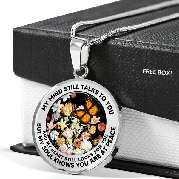 AG2908033 My Mind Still Talks To You Orange Monarch Butterflies Flower Luxury Necklace with Back Engraving