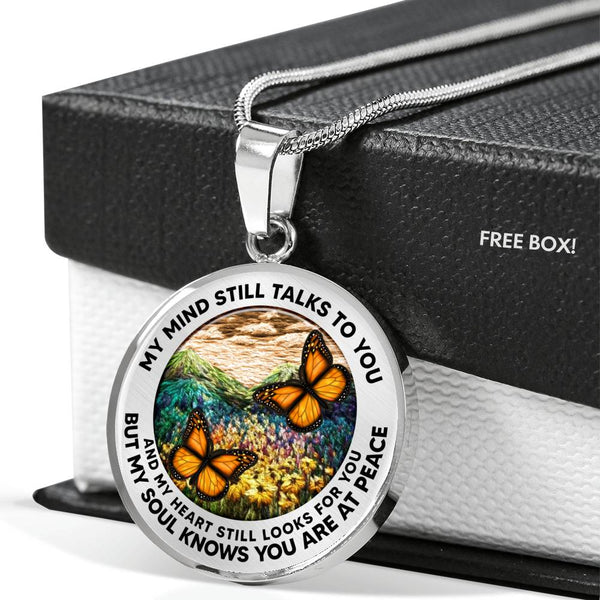 AG2508020 My Mind Still Talks To You Orange Monarch Butterflies Flower Luxury Necklace with Back Engraving