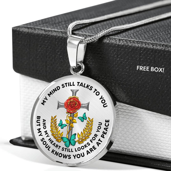 JL2107003 My Mind Still Talks To You  Turquoise Butterflies Red Rose Cross Luxury Necklace with Back Engraving