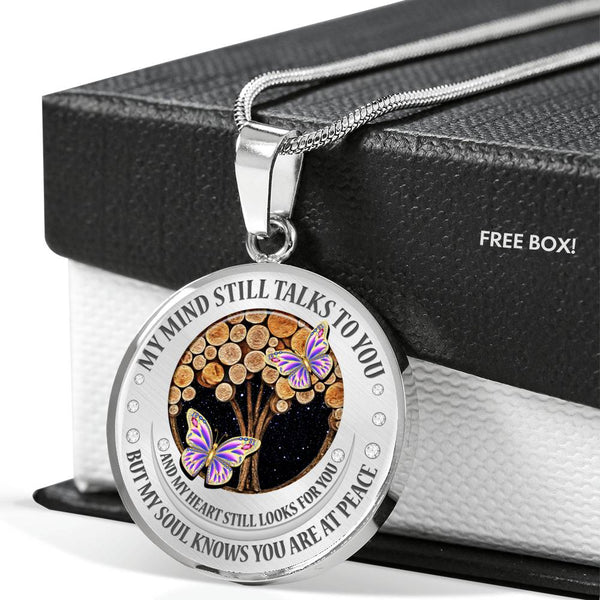 My Mind Still Talks To You Purple Butterflies Wood Tree Of Life SP1909022 Luxury Necklace with Back Engraving