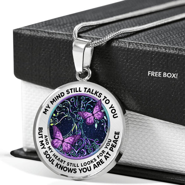 AG0608030 My Mind Still Talks To You Purple Butterflies Metal Tree Of Life Luxury Necklace with Back Engraving
