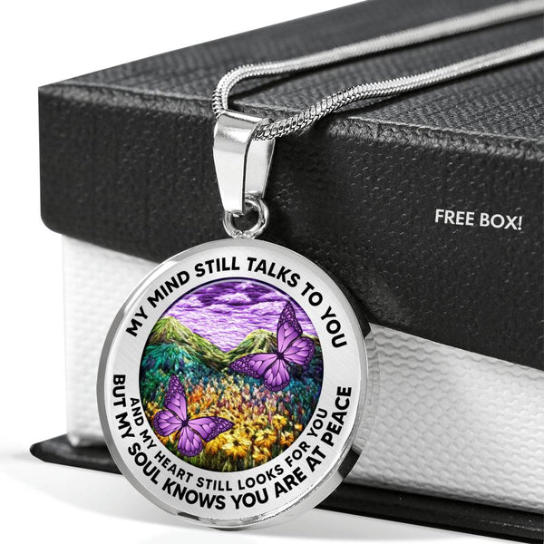 AG2508021 My Mind Still Talks To You Purple Butterflies Flower Luxury Necklace with Back Engraving
