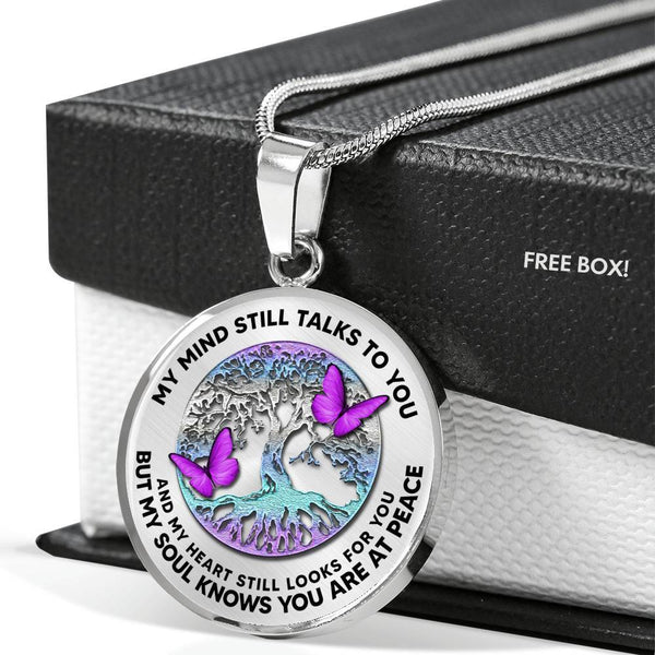 B0706051 My Mind Still Talks To You Purple Butterflies And Titan Tree Of Life Luxury Necklace with Back Engraving