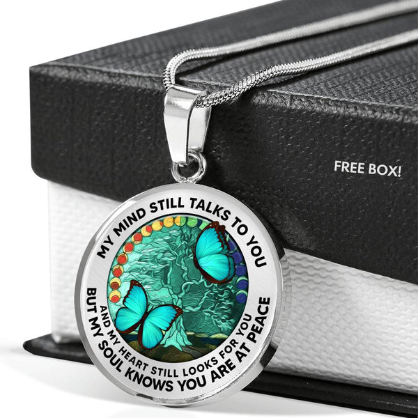 AG2208005 My Mind Still Talks To You Turquoise Butterflies Tree Of Life Luxury Necklace with Back Engraving