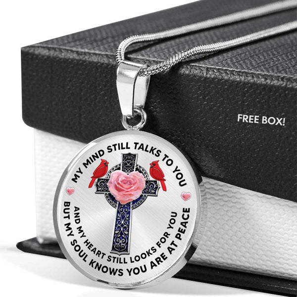 JL2007004 My Mind Still Talks To You Red Cardinals Rose Cross And Galaxy Luxury Necklace with Back Engraving