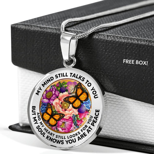 AG2408042 My Mind Still Talks To You Orange Monarch Butterflies Flower Luxury Necklace with Back Engraving