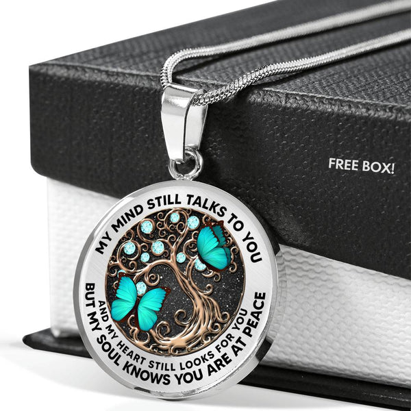 AG0408027 My Mind Still Talks To You Turquoise Butterflies Tree Of Life Diamond Luxury Necklace with Back Engraving