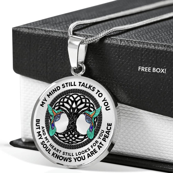 AG0608140 My Mind Still Talks To You Hummingbirds Black Celtic Knot Tree Of Life Luxury Necklace with Back Engraving