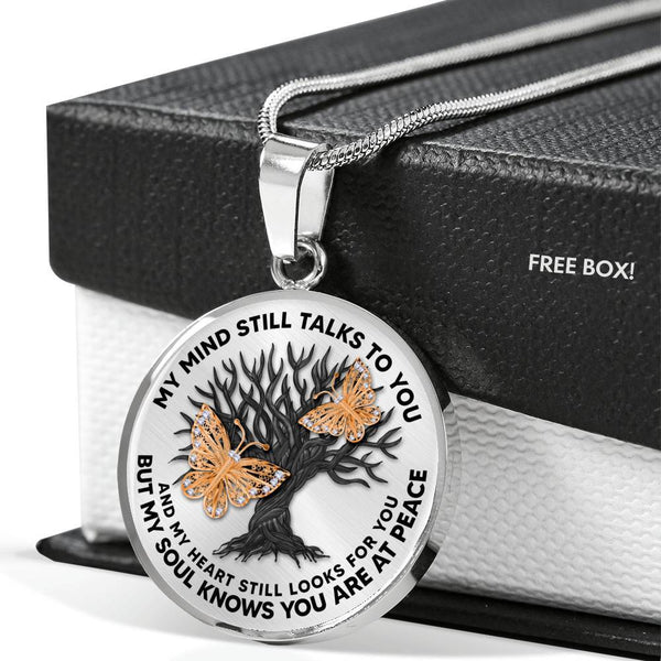 B0706024 My Mind Still Talks To You Orange Butterflies Luxury Necklace with Back Engraving