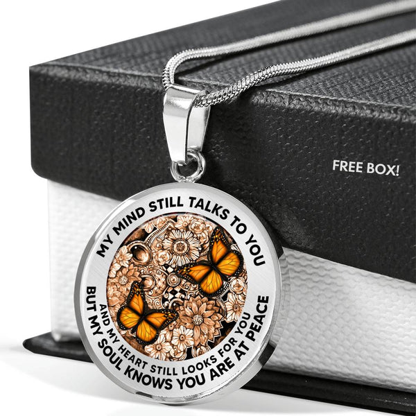 AG2608014 My Mind Still Talks To You Orange Monarch Butterflies Flower Luxury Necklace with Back Engraving