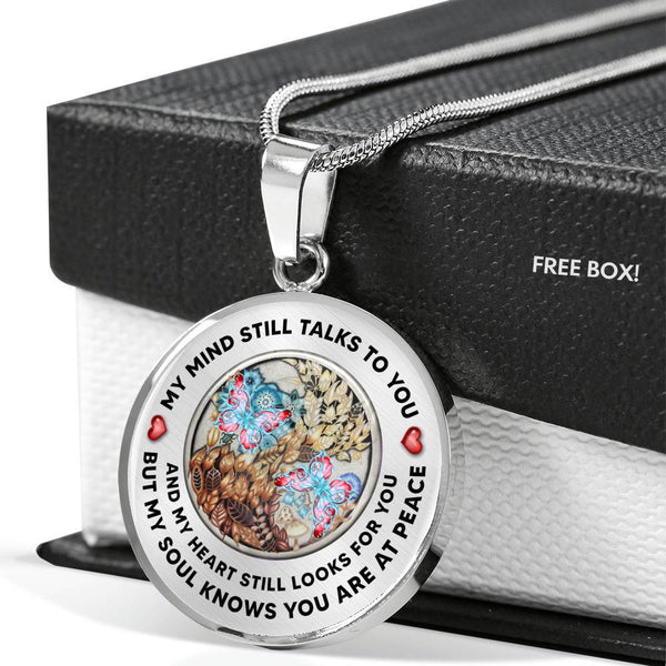 My Mind Still Talks To You Butterfly Red Blue Stone Flower PT0052 Luxury Necklace with Back Engraving