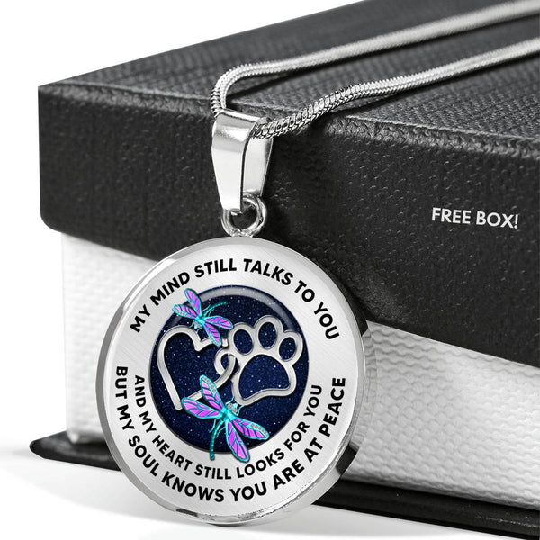 JL1807008 My Mind Still Talks To You Turquoise Dragonflies Silver Heart Paws And Galaxy Luxury Necklace with Back Engraving