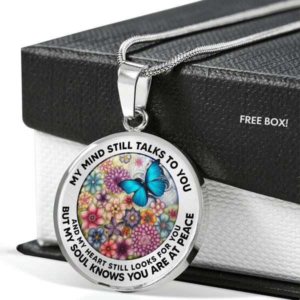 AG2208049 My Mind Still Talks To You Blue Butterflies Flower  Luxury Necklace with Back Engraving