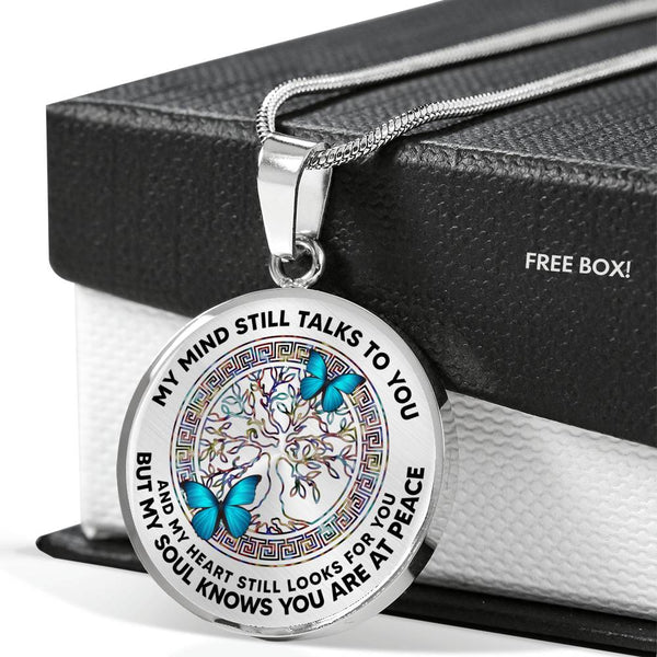 JL2407018 My Mind Still Talks To You Blue Butterflies And Titanium Tree Of Life Luxury Necklace with Back Engraving