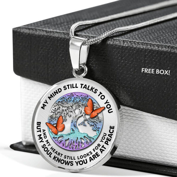 B0706052 My Mind Still Talks To You Orange Butterflies And Titan Tree Of Life Luxury Necklace with Back Engraving