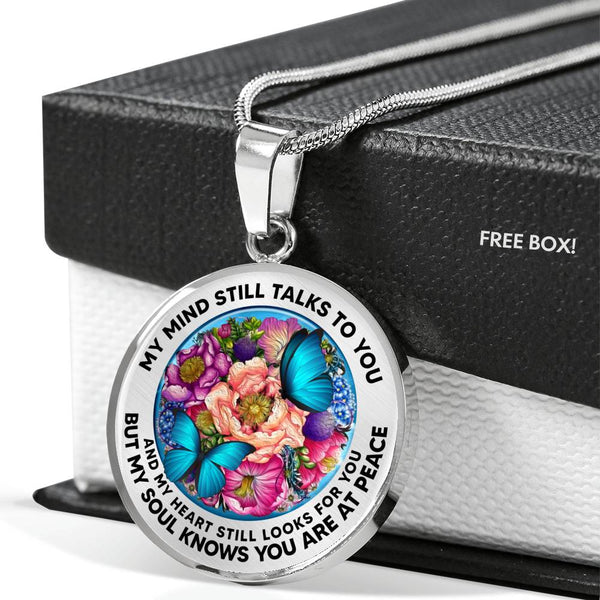 AG2408044 My Mind Still Talks To You Blue Butterflies Flower Luxury Necklace with Back Engraving
