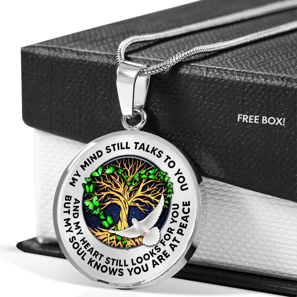 TM0106 My Mind Still Talks To You Doves with Green Butterflies Tree Of Life Luxury Necklace with Back Engraving