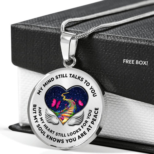 B0713008 My Mind Still Talks To You Pink Butterflies Stair Way To Heaven With Heart Wings Luxury Necklace with Back Engraving
