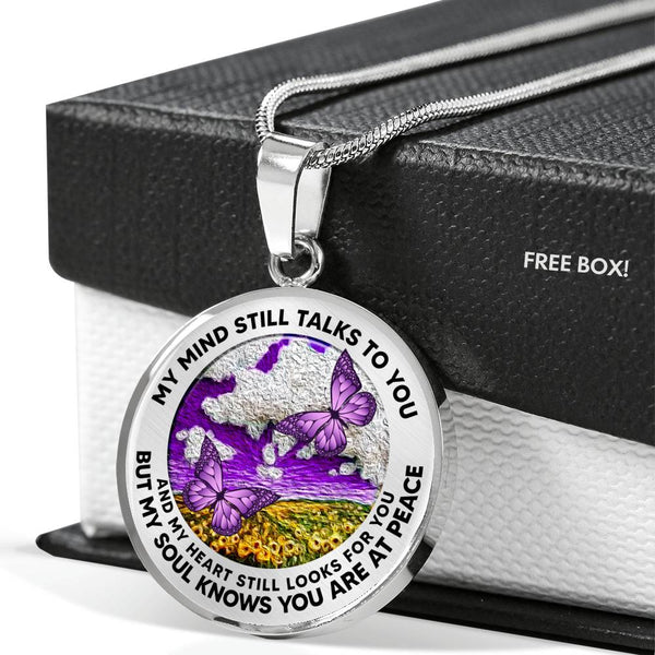 AG2508030 My Mind Still Talks To You Purple Butterflies Flower Luxury Necklace with Back Engraving