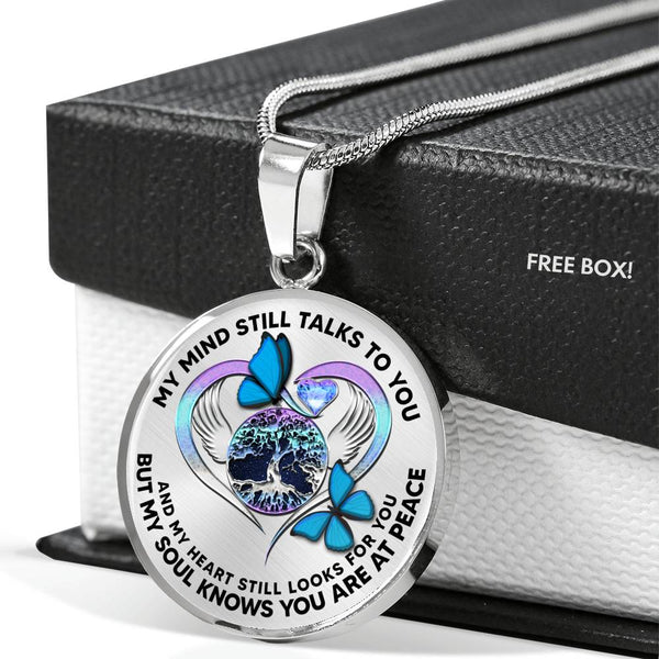 JL2207019 My Mind Blue Butterflies And Metal Heart Tree Of Life With Galaxy Luxury Necklace with Back Engraving