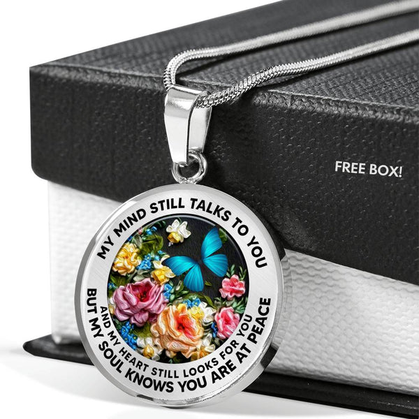 AG2908041 My Mind Still Talks To You Blue Butterflies Flower Luxury Necklace with Back Engraving