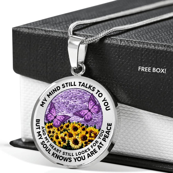 AG2508015 My Mind Still Talks To You Purple Butterflies Flower Luxury Necklace with Back Engraving