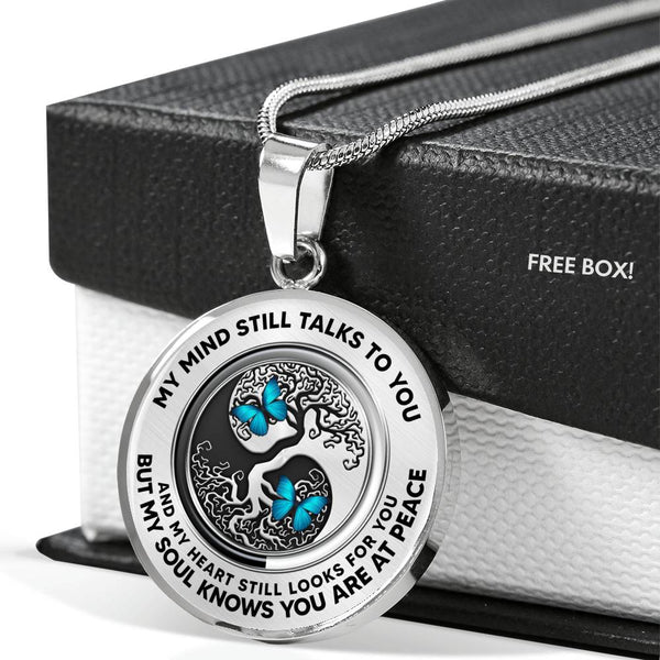 JL2507007 My Mind Still Talks To You Blue Butterflies Yin Yang Circle  Black Tree Of Life Luxury Necklace with Back Engraving