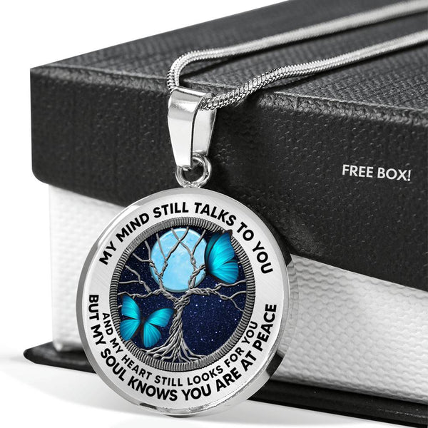 AG0608019 My Mind Still Talks To You Blue Butterflies Silver Moon Tree Of Life And Galaxy Luxury Necklace with Back Engraving