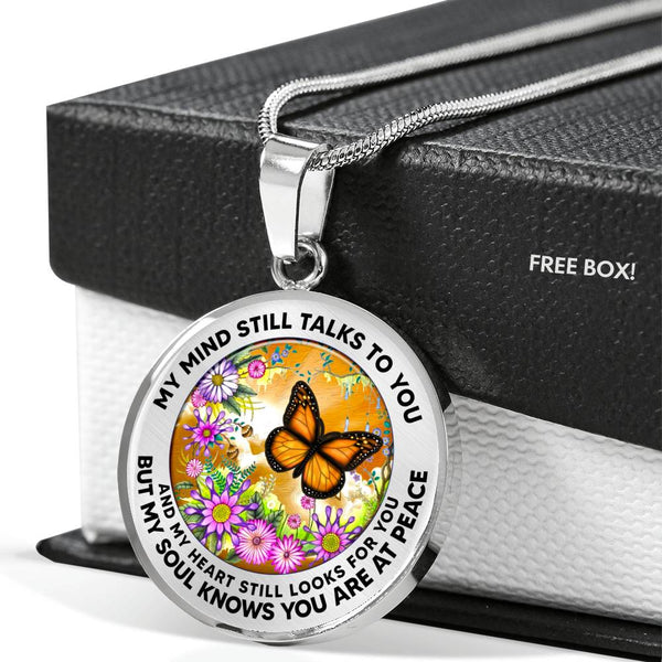 AG2408012 My Mind Still Talks To You Orange Monarch Butterflies Flower Luxury Necklace with Back Engraving