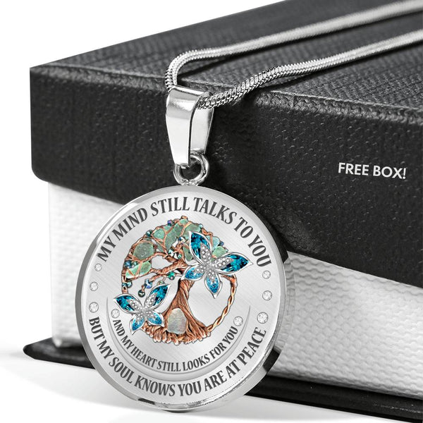 My Mind Still Talks To You Turquoise Butterflies Tree Of Life Craft SP1909048 Luxury Necklace with Back Engraving