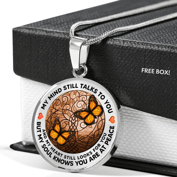 AG1308024 My Mind Still Talks To You Orange Monarch Butterflies Tree Of Life  Luxury Necklace with Back Engraving