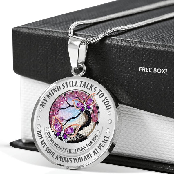 My Mind Still Talks To You Purple Butterflies Moon Tree Of Life SP2209002 Luxury Necklace with Back Engraving