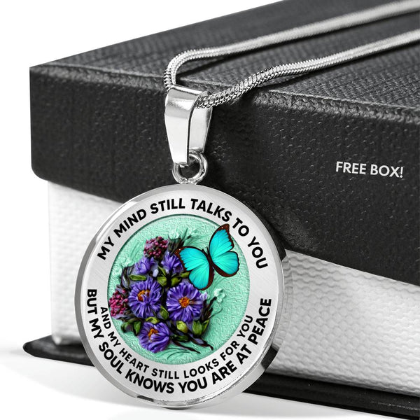 AG2908011 My Mind Still Talks To You Turquoise Butterflies Flower Luxury Necklace with Back Engraving