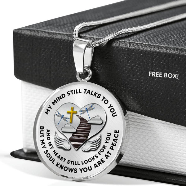 D0713009My Mind Still Talks To You Blue Dragonflies Stair Way To Heaven With Gold Cross Luxury Necklace with Back Engraving