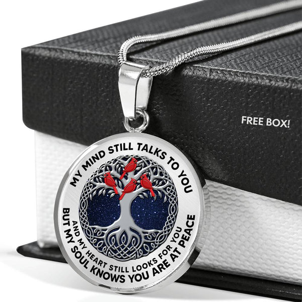 AG0608088 My Mind Still Talks To You Red Cardinals Silver Celtic Knot Tree Of Life Luxury Necklace with Back Engraving