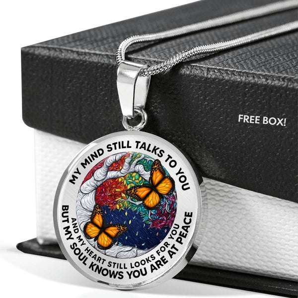 AG2008034 My Mind Still Talks To You Orange Monarch Butterflies Tree Of Life  Luxury Necklace with Back Engraving