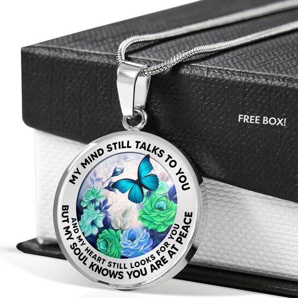 AG2208037 My Mind Still Talks To You Blue Butterflies Flower  Luxury Necklace with Back Engraving