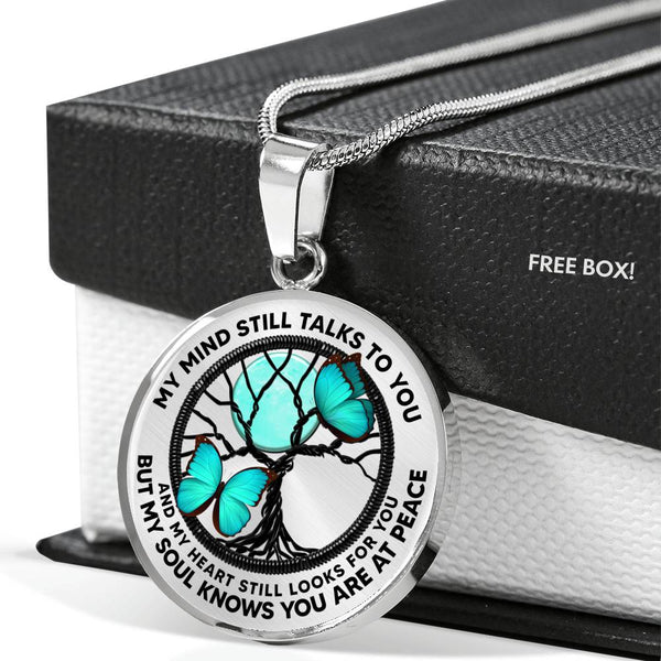 AG0608070 My Mind Still Talks To You Turquoise Butterflies Black Moon Tree Of Life Luxury Necklace with Back Engraving